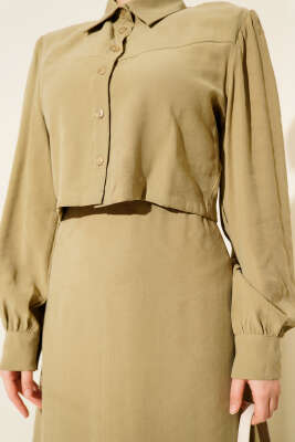 Düğmeli Bel Tünelli Tensel Jile Takım Nefti - İkili Takım