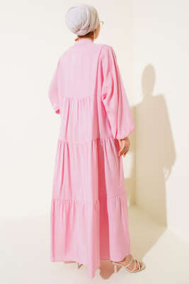 Düğmeli Bilek Lastikli Elbise Pembe - 700-1000 TL Ürünler