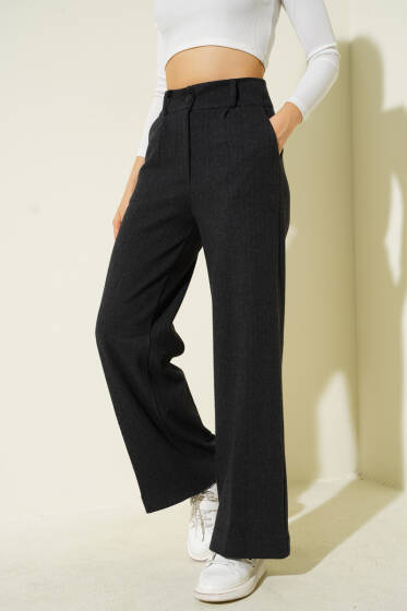 Düğmeli Bol Paça Kaşe Pantolon Antrasit - Kadın Giyim Modelleri