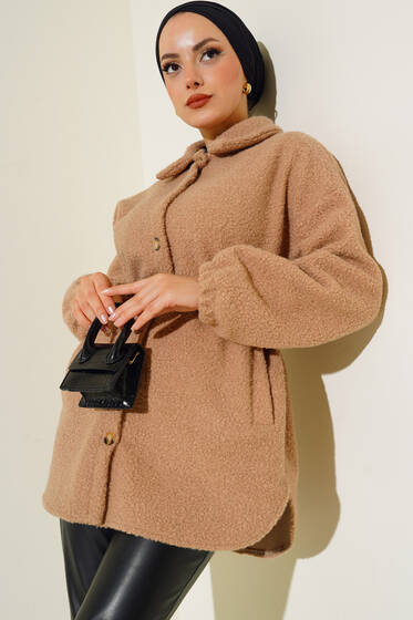 Düğmeli Bukle Ceket Camel - Ceket