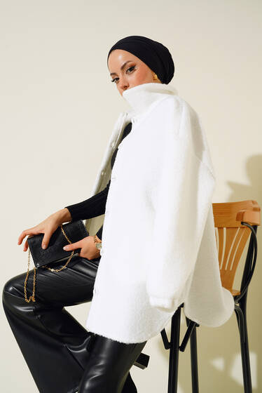 Düğmeli Bukle Ceket Ekru - Ceket