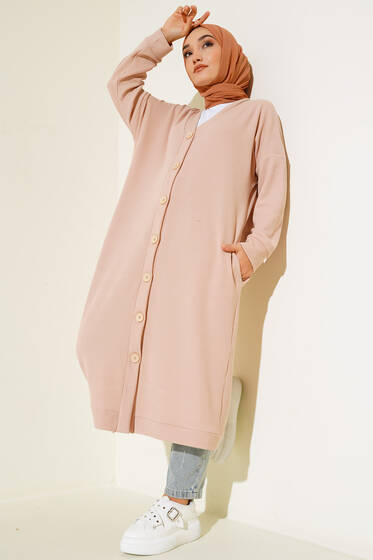 Düğmeli Bürümcük Hırka Bej - Hırka