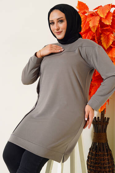 Düğmeli Büyük Beden Tunik Füme - Tunik