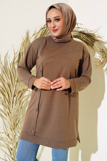 Düğmeli Büyük Beden Tunik Vizon - Tunik