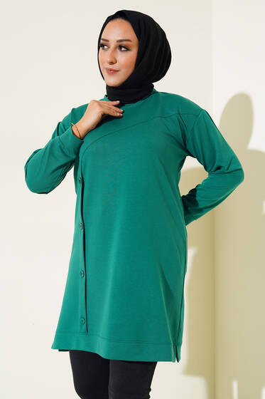 Düğmeli Büyük Beden Tunik Zümrüt Yeşili - Tunik
