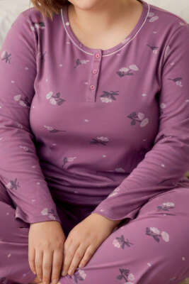 Düğmeli Büyük Beden Viscon Pijama Takımı Magenta - Pijama