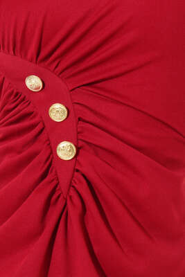 Düğmeli Büzgülü Elbise Bordo - Tesettür Elbise