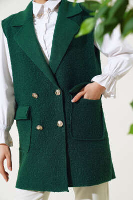 Düğmeli Cepli Buklet Yelek Zümrüt - 300-500 TL Ürünler