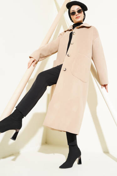 Düğmeli Cepli Kaşe Kaban Taş - Kaban