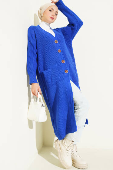 Düğmeli Cepli Uzun Triko Hırka Parlement - Hırka