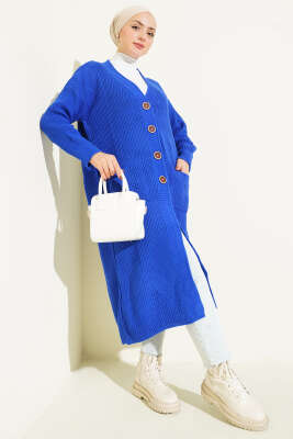 Düğmeli Cepli Uzun Triko Hırka Parlement - Hırka