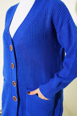 Düğmeli Cepli Uzun Triko Hırka Parlement - Hırka