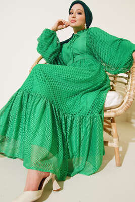 Düğmeli Dantel İşlemeli Elbise Benetton - Thumbnail