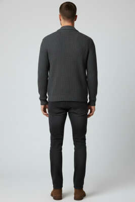 Düğmeli Dar Paça Likralı Erkek Kot Pantolon Füme - Erkek Pantolon