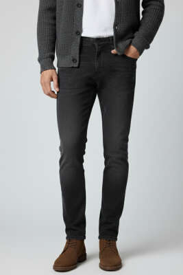 Düğmeli Dar Paça Likralı Erkek Kot Pantolon Füme - Erkek Pantolon