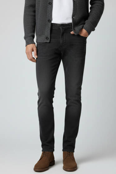 Düğmeli Dar Paça Likralı Erkek Kot Pantolon Füme - Erkek Pantolon