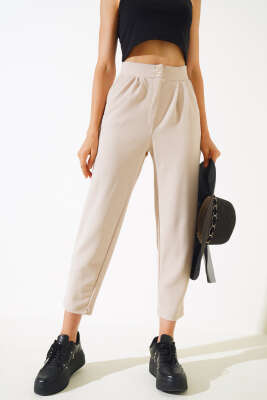 Düğmeli Dar Paça Pantolon Taş - Kadın Giyim Modelleri