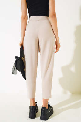 Düğmeli Dar Paça Pantolon Taş - Kadın Giyim Modelleri