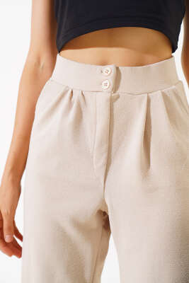 Düğmeli Dar Paça Pantolon Taş - Kadın Giyim Modelleri