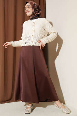 Düğmeli Desenli Ajur Kısa Hırka Bej - Hırka