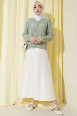 Düğmeli Desenli Ajur Kısa Hırka Mint - Hırka