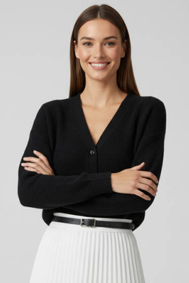 Düğmeli Düşük Omuz Yumoş Triko Hırka Siyah - Kadın Giyim Modelleri