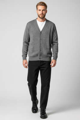 Düğmeli Erkek Triko Hırka Antrasit - Erkek Hırka