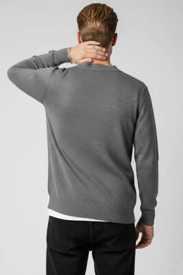 Düğmeli Erkek Triko Hırka Antrasit - Erkek Hırka