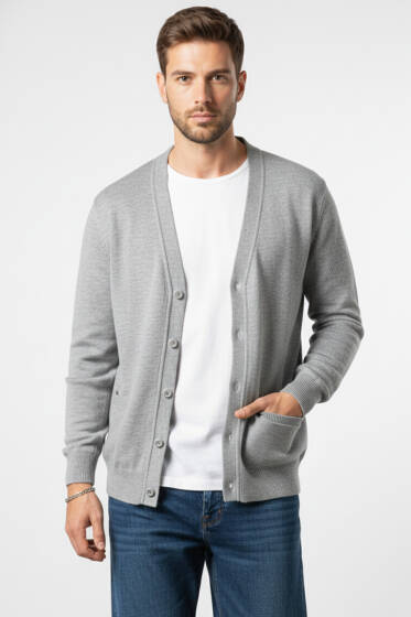 Düğmeli Erkek Triko Hırka Gri - Erkek Hırka