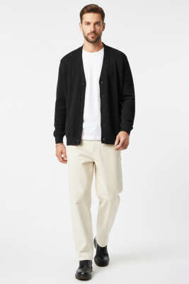 Düğmeli Erkek Triko Hırka Siyah - Erkek Hırka