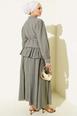 Düğmeli Fırfırlı Etekli İkili Takım Haki - İkili Takım