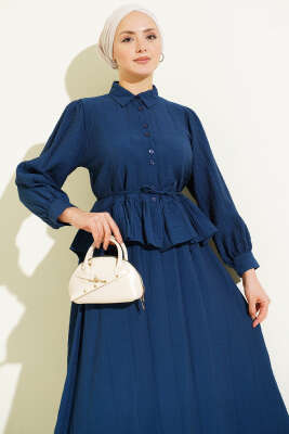 Düğmeli Fırfırlı Etekli İkili Takım Lacivert - İkili Takım