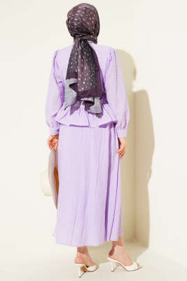 Düğmeli Fırfırlı Etekli İkili Takım Lila - İkili Takım