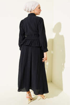 Düğmeli Fırfırlı Etekli İkili Takım Siyah - İkili Takım