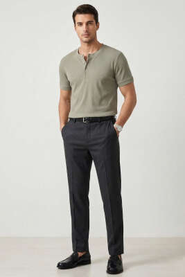 Düğmeli Fitilli Erkek T-shirt Çağla Yeşili - Erkek T-shirt