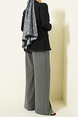 Düğmeli Geniş Paça Kumaş Pantolon Füme - Pantolon