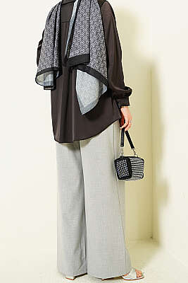 Düğmeli Geniş Paça Kumaş Pantolon Gri - Pantolon