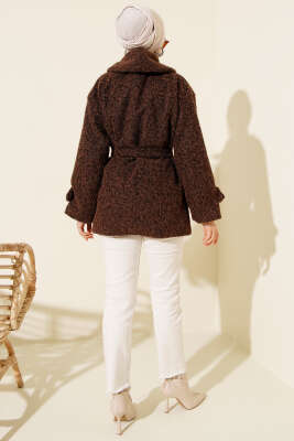 Düğmeli Gömlek Yaka Keçe Ceket Kahve - Ceket