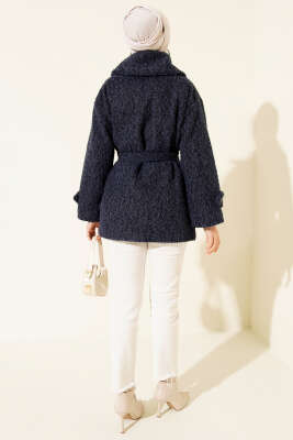 Düğmeli Gömlek Yaka Keçe Ceket Lacivert - Ceket