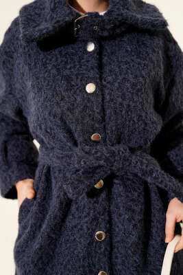 Düğmeli Gömlek Yaka Keçe Ceket Lacivert - Ceket