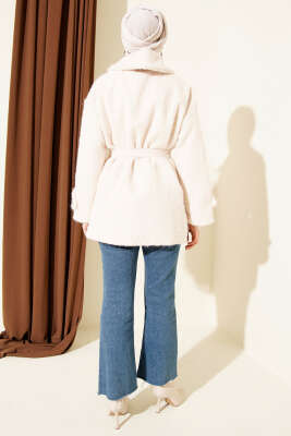 Düğmeli Gömlek Yaka Keçe Ceket Taş - Ceket