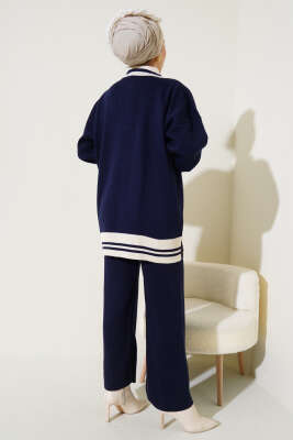 Düğmeli Gömlek Yaka Triko İkili Takım Lacivert - Triko İkili Takım