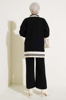 Düğmeli Gömlek Yaka Triko İkili Takım Siyah - Triko İkili Takım