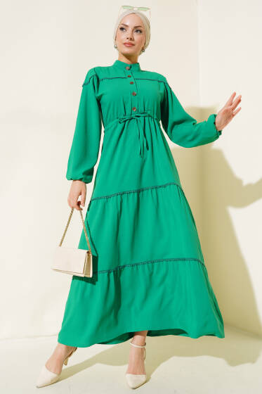 Düğmeli Güpürlü Elbise Benetton - Elbise