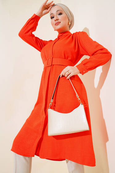 Düğmeli Hakim Yaka Tunik Alizarin - Tunik