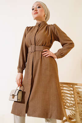 Düğmeli Hakim Yaka Tunik Vizon - Tunik