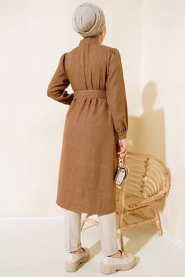 Düğmeli Hakim Yaka Tunik Vizon - Tunik