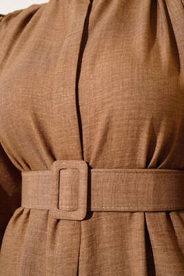 Düğmeli Hakim Yaka Tunik Vizon - Tunik