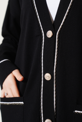 Düğmeli Hırkalı Triko İkili Takım Siyah - Triko İkili Takım