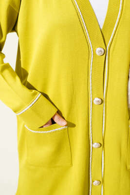 Düğmeli Hırkalı Triko İkili Takım Yağ Yeşili - Triko İkili Takım